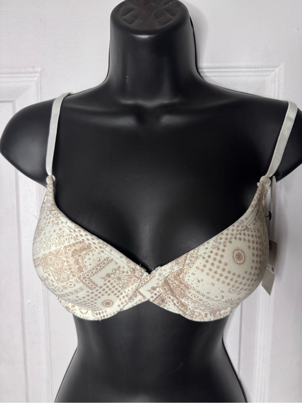 Lucky Brand Cream Bra 34B with Light Brown Paisley Print
